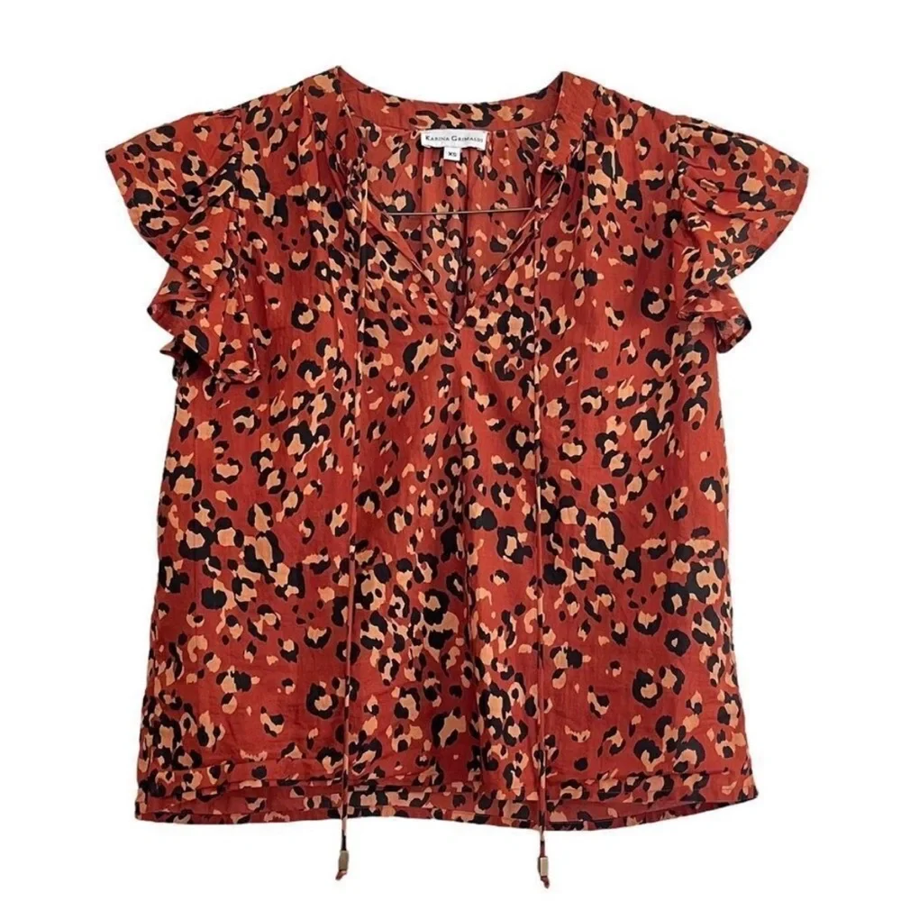 Karina Grimaldi Ruffle Leopard Print Top $152 - Picture 1 of 3